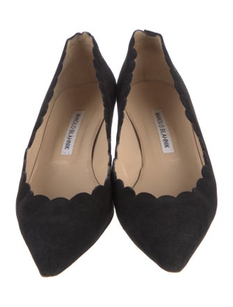 Manolo Blahnik Suede Scalloped Accent Pumps