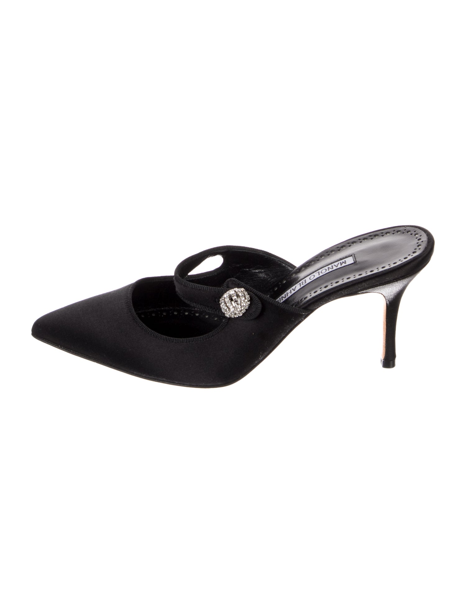 Manolo Blahnik Satin Crystal Embellishments Mules