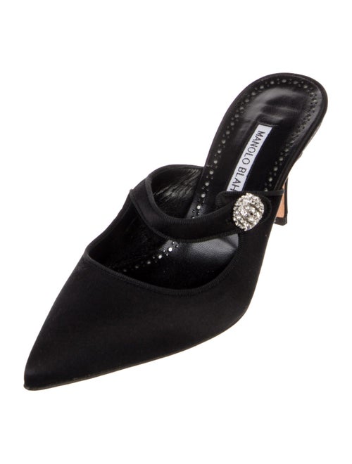 Manolo Blahnik Satin Crystal Embellishments Mules