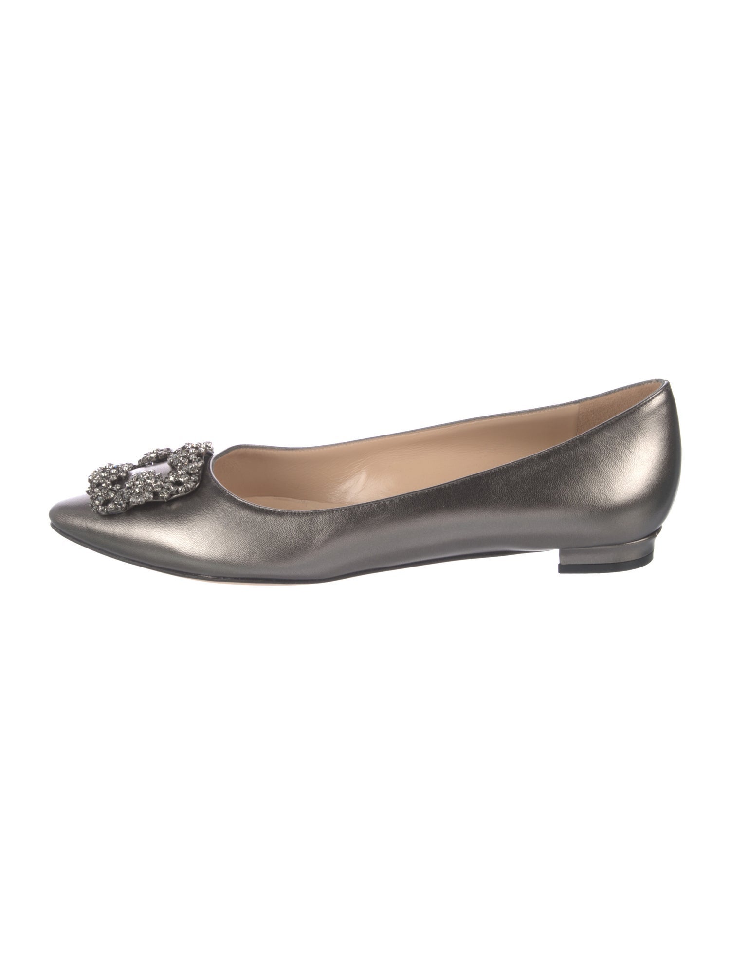Manolo Blahnik Leather Crystal Embellishments Flats