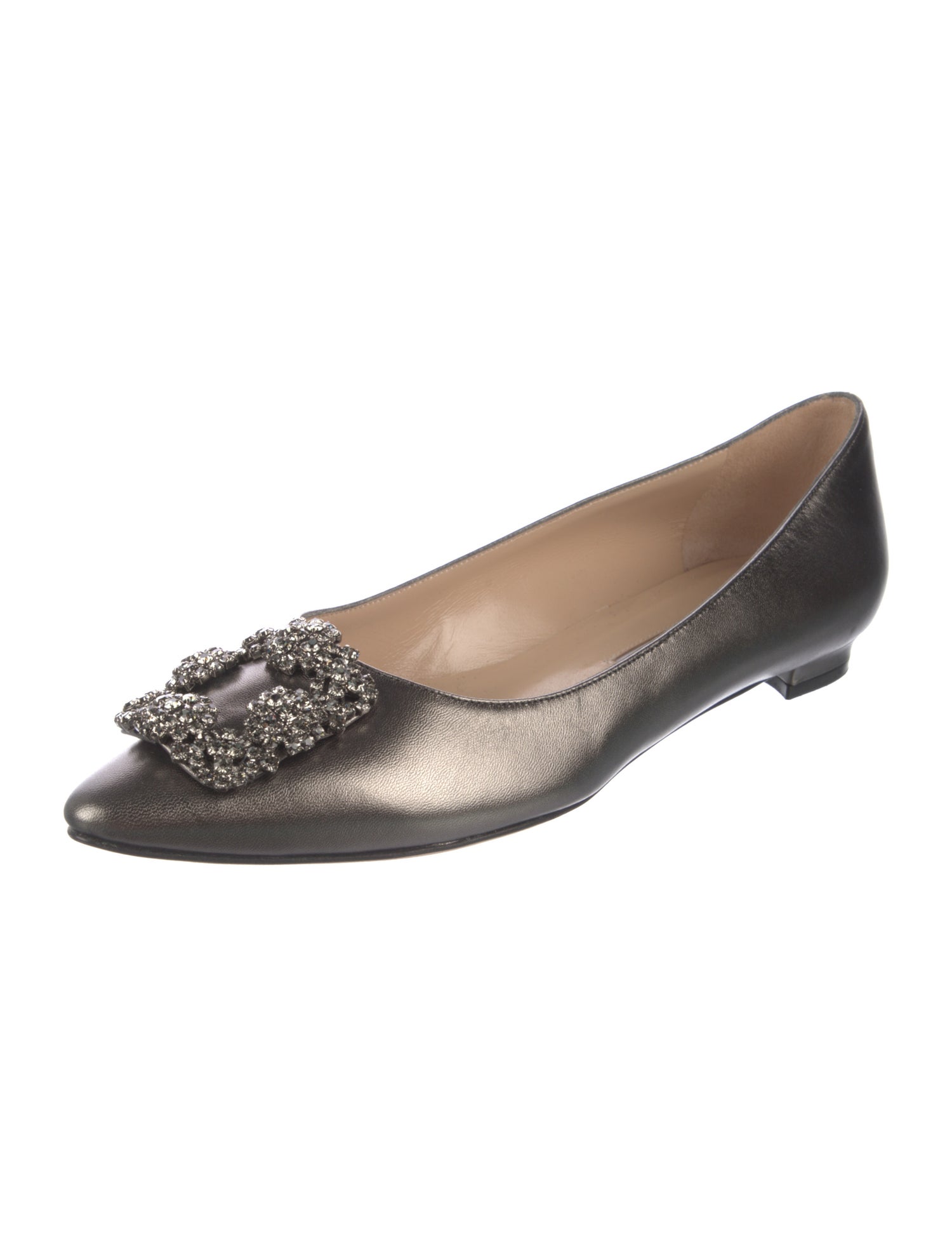 Manolo Blahnik Leather Crystal Embellishments Flats