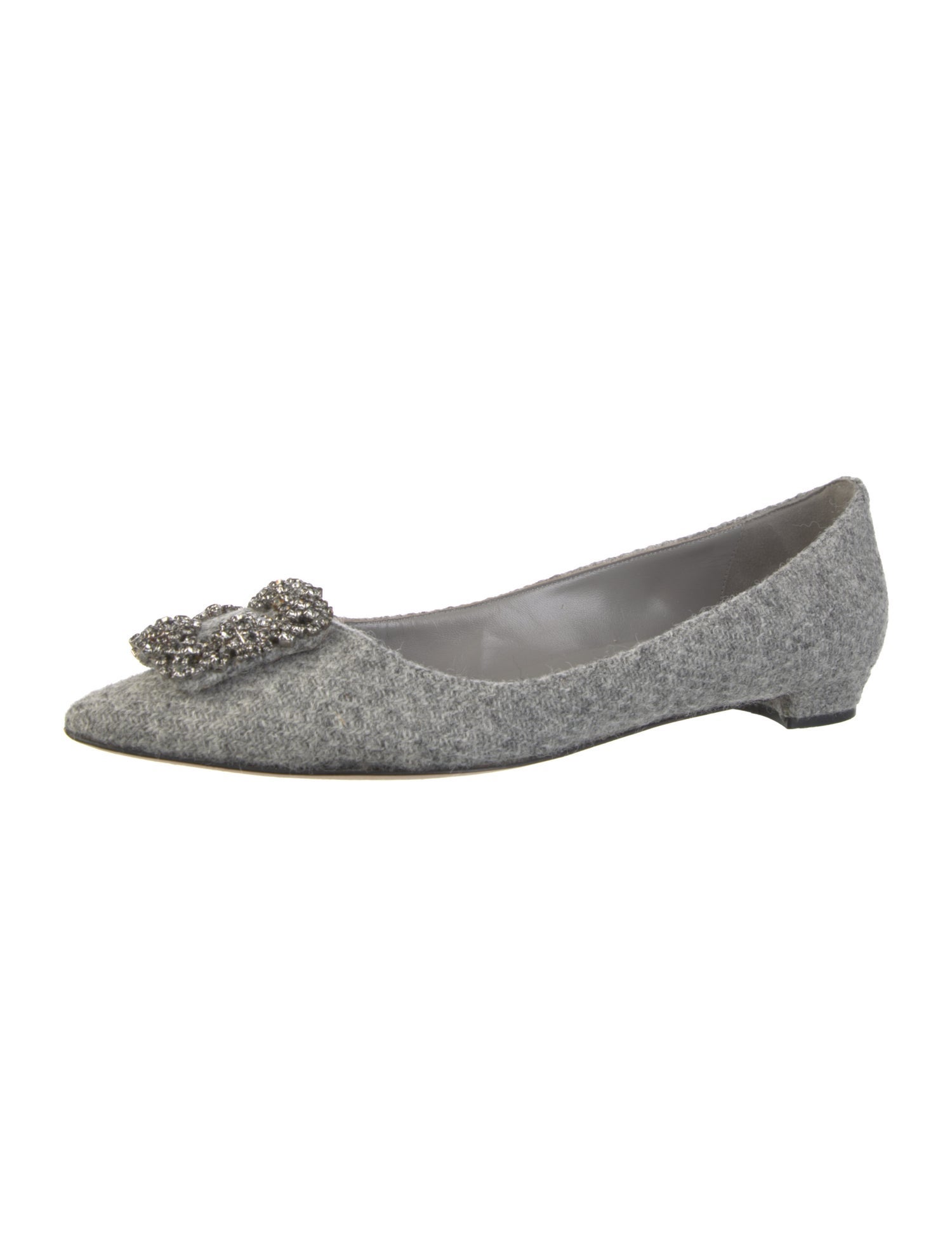 Manolo Blahnik Wool Crystal Embellishments Flats