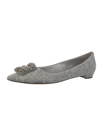 Manolo Blahnik Wool Crystal Embellishments Flats