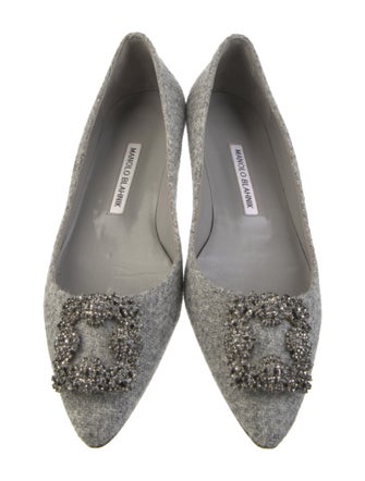 Manolo Blahnik Wool Crystal Embellishments Flats
