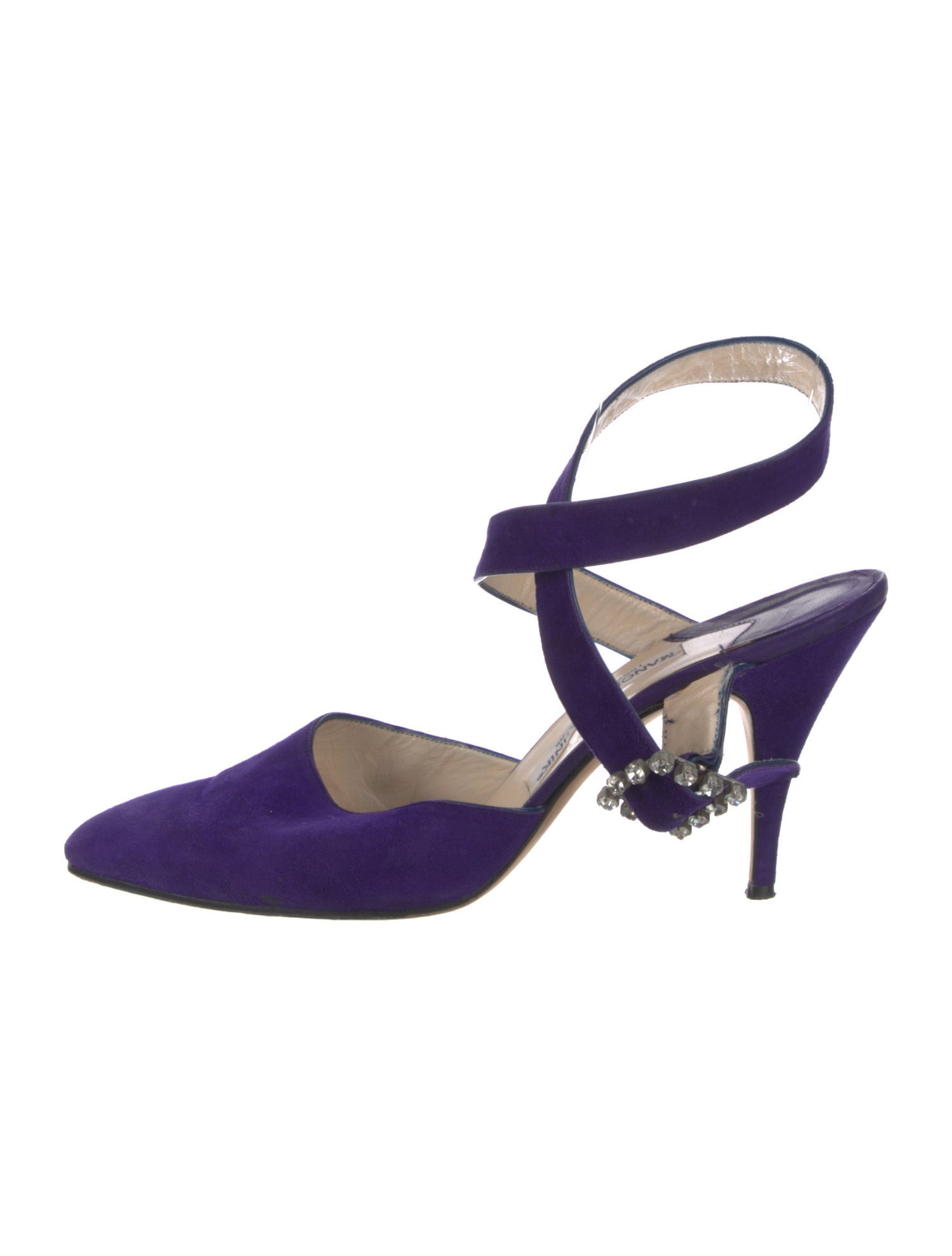 Manolo Blahnik Suede Crystal Embellishments Slingback Pumps