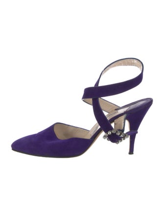 Manolo Blahnik Suede Crystal Embellishments Slingback Pumps