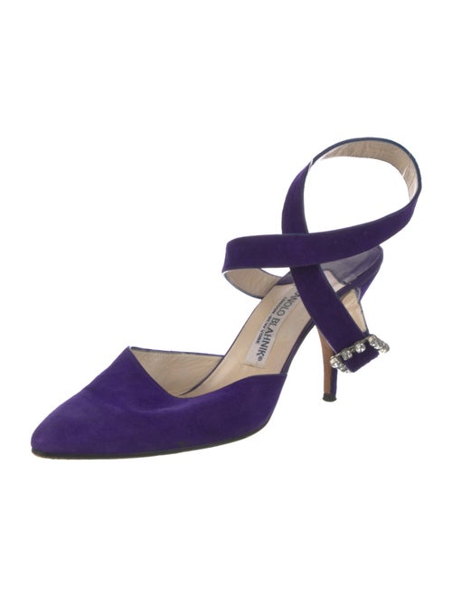 Manolo Blahnik Suede Crystal Embellishments Slingback Pumps
