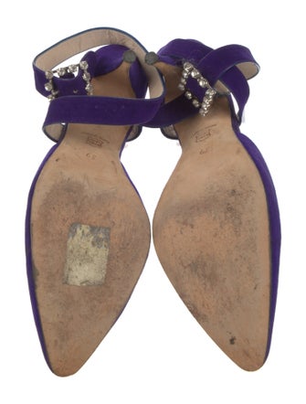 Manolo Blahnik Suede Crystal Embellishments Slingback Pumps