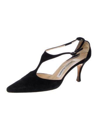 Manolo Blahnik Suede T-Strap Pumps