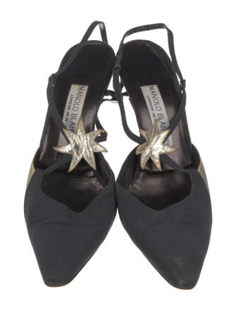 Manolo Blahnik Colorblock Pattern Leather Trim Embellishment Slingback Pumps