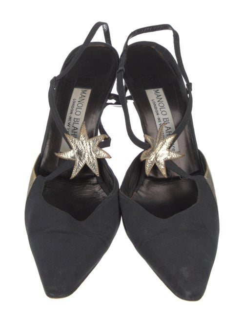 Manolo Blahnik Colorblock Pattern Leather Trim Embellishment Slingback Pumps