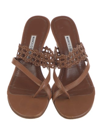 Manolo Blahnik Leather Braided Accents Slides