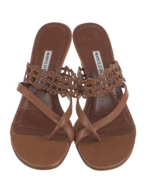 Manolo Blahnik Leather Braided Accents Slides