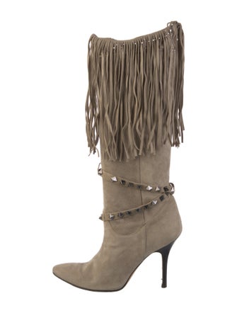Manolo Blahnik Suede Studded Accents Boots