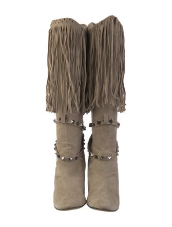 Manolo Blahnik Suede Studded Accents Boots