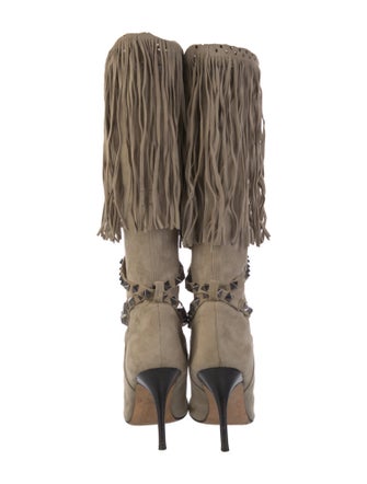 Manolo Blahnik Suede Studded Accents Boots