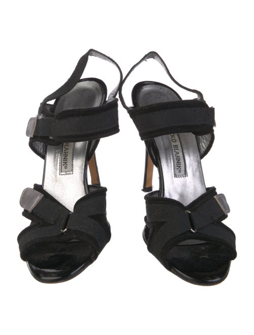 Manolo Blahnik Suede Grosgrain Trim T-Strap Sandals