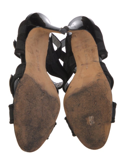 Manolo Blahnik Suede Grosgrain Trim T-Strap Sandals