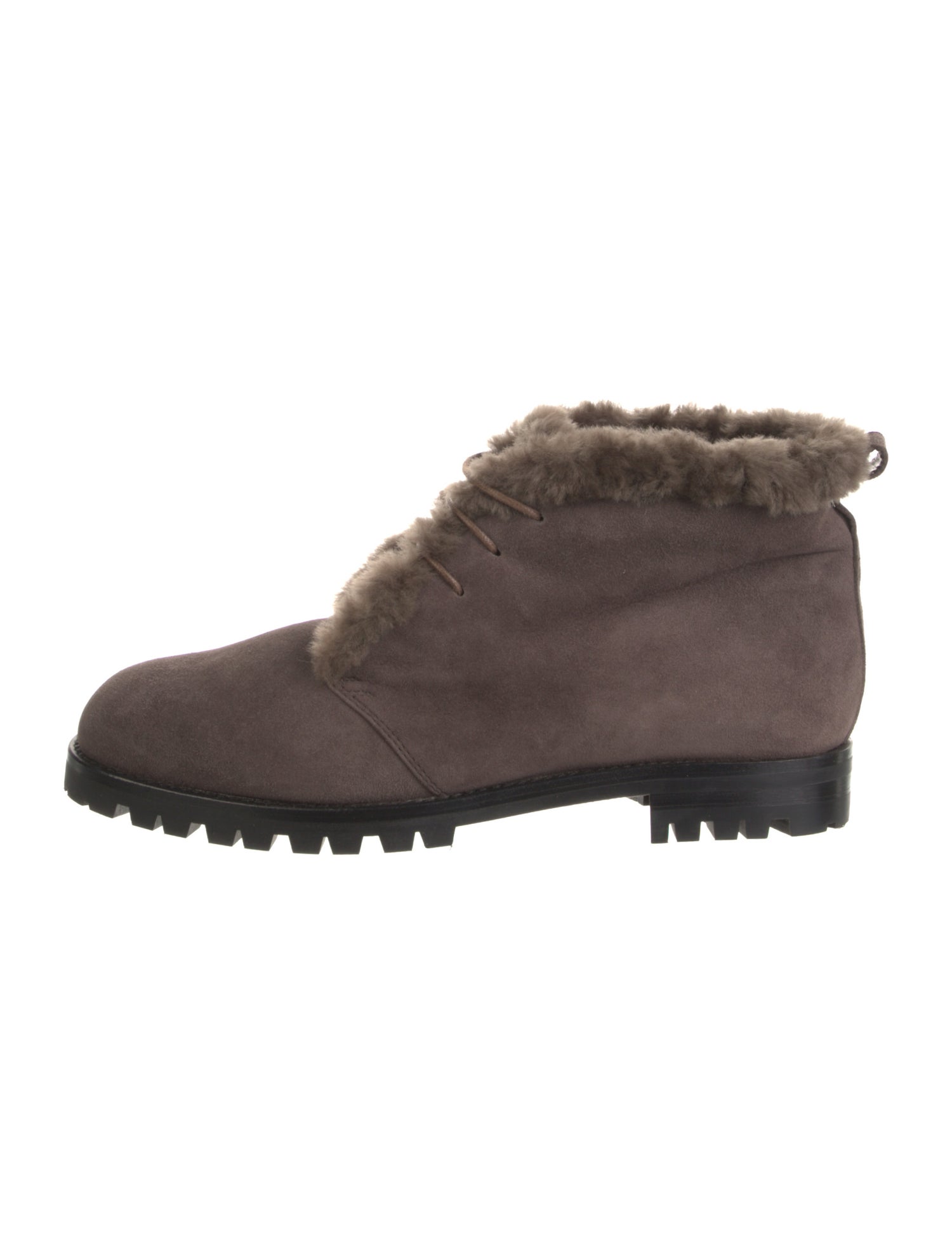 Manolo Blahnik Suede Faux Fur Trim Lace-Up Boots