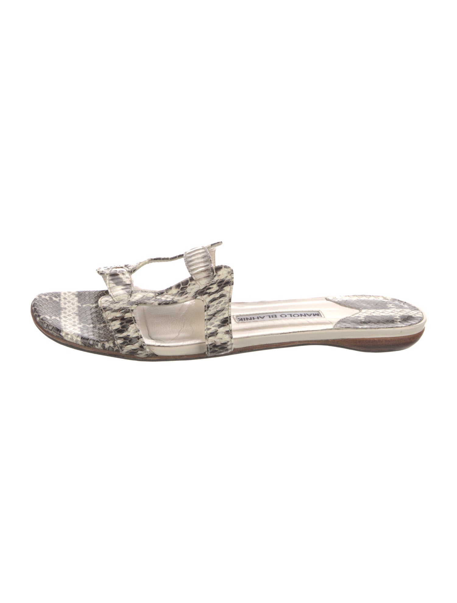 Manolo Blahnik Leather Animal Print Slides