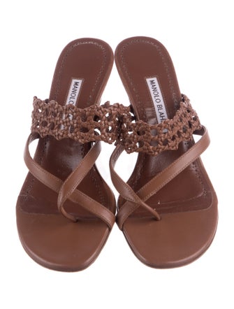 Manolo Blahnik Leather Braided Accents Slides