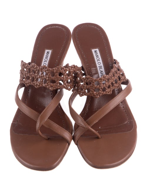 Manolo Blahnik Leather Braided Accents Slides