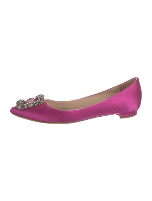 Manolo Blahnik Satin Crystal Embellishments Ballet Flats