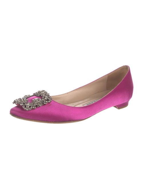 Manolo Blahnik Satin Crystal Embellishments Ballet Flats