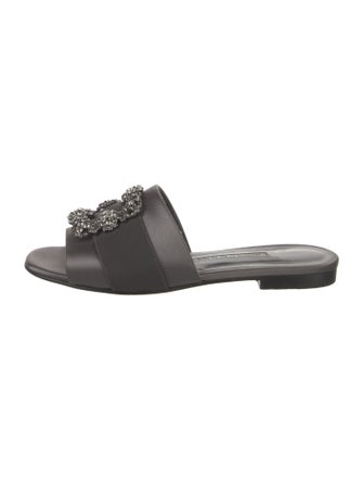 Manolo Blahnik Satin Crystal Embellishments Slides