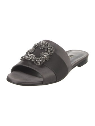 Manolo Blahnik Satin Crystal Embellishments Slides