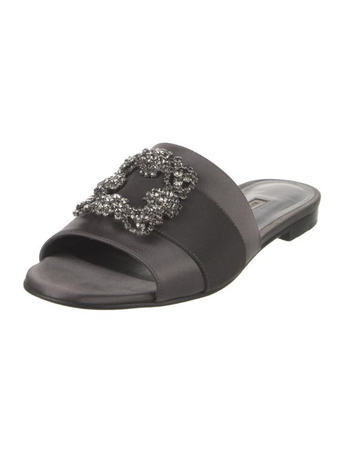 Manolo Blahnik Satin Crystal Embellishments Slides