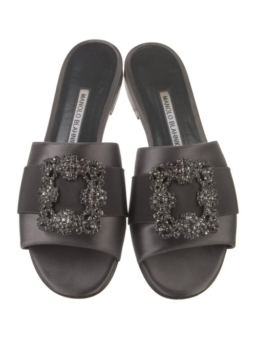 Manolo Blahnik Satin Crystal Embellishments Slides