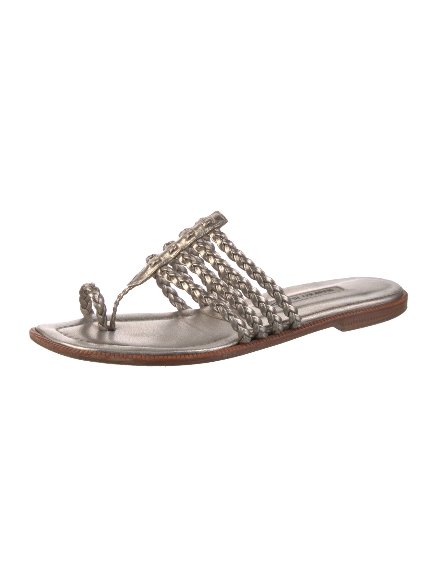 Manolo Blahnik Leather Braided Accents Slides