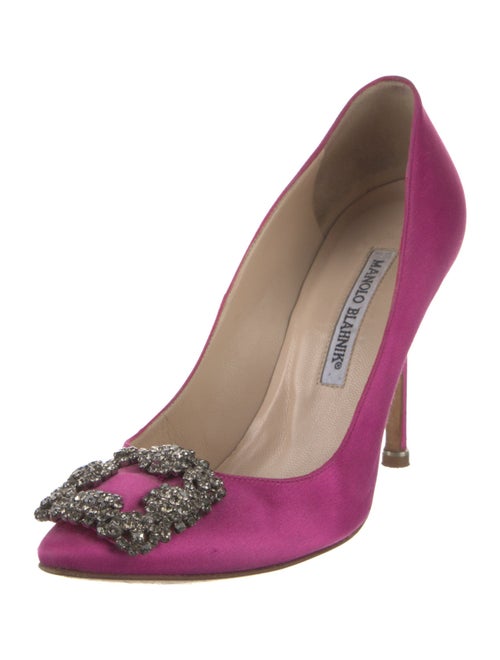 Manolo Blahnik Satin Crystal Embellishments Pumps