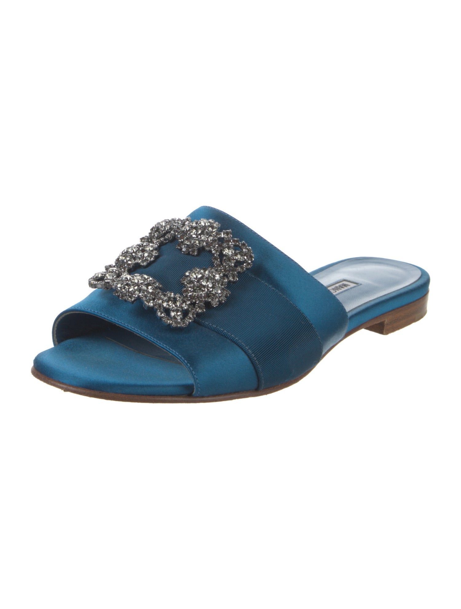 Manolo Blahnik Satin Crystal Embellishments Slides