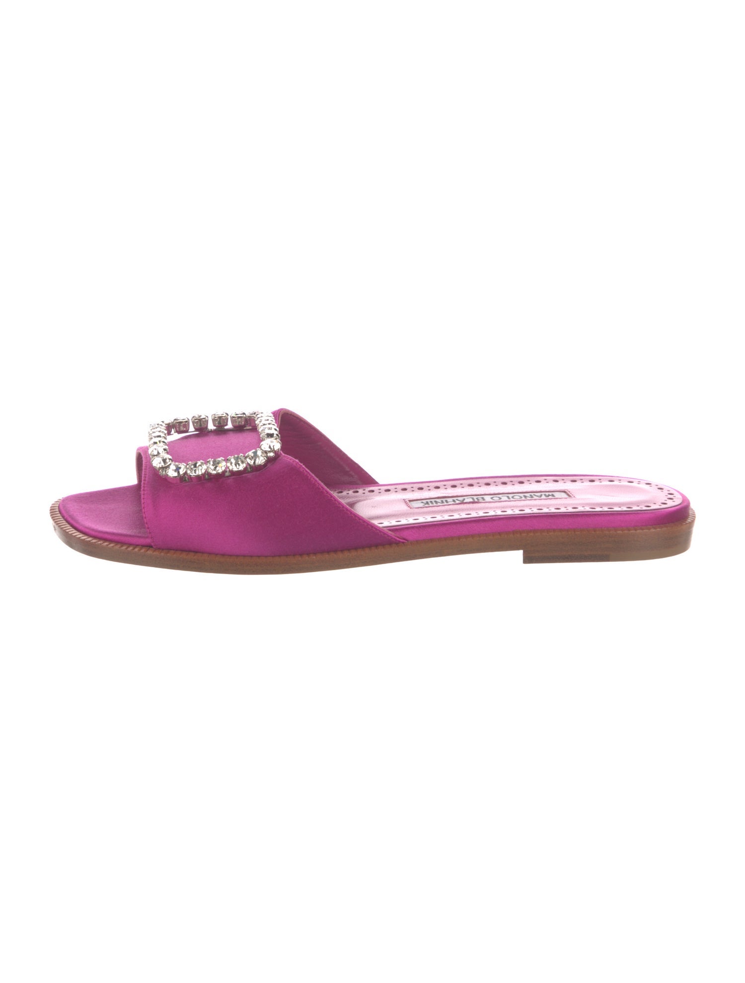 Manolo Blahnik Satin Crystal Embellishments Slides
