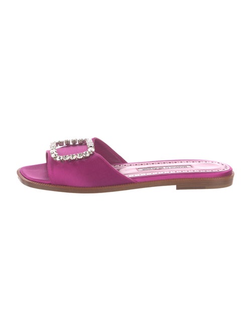 Manolo Blahnik Satin Crystal Embellishments Slides