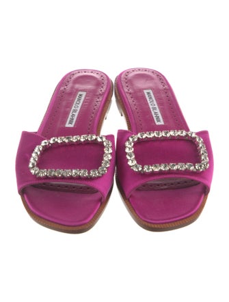 Manolo Blahnik Satin Crystal Embellishments Slides