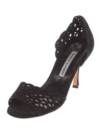 Manolo Blahnik Suede Lasercut Accents Sandals