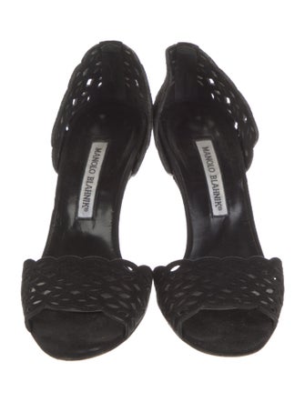 Manolo Blahnik Suede Lasercut Accents Sandals