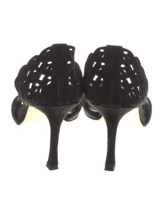 Manolo Blahnik Suede Lasercut Accents Sandals