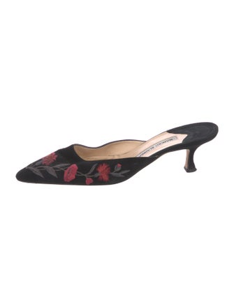 Manolo Blahnik Floral Print Embroidered Accent Mules