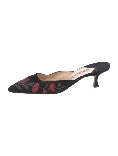 Manolo Blahnik Floral Print Embroidered Accent Mules