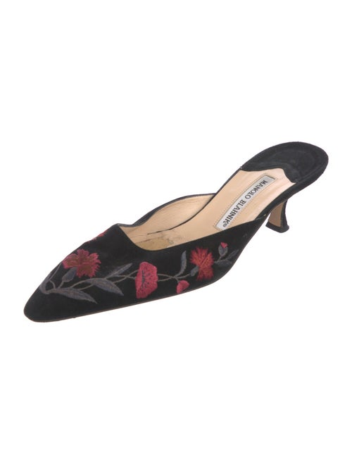 Manolo Blahnik Floral Print Embroidered Accent Mules