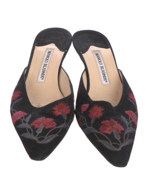 Manolo Blahnik Floral Print Embroidered Accent Mules