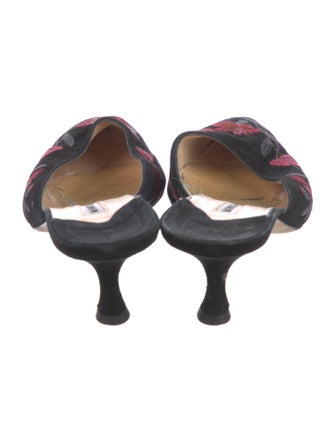 Manolo Blahnik Floral Print Embroidered Accent Mules