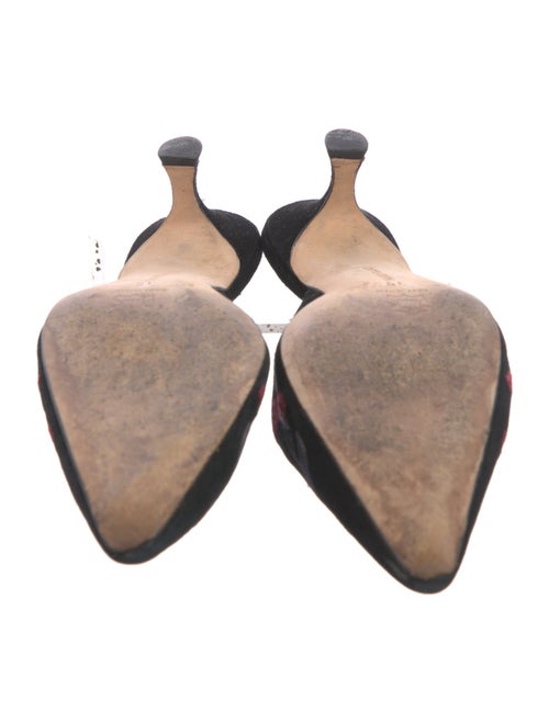 Manolo Blahnik Floral Print Embroidered Accent Mules