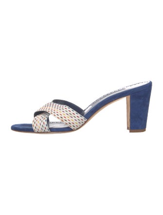 Manolo Blahnik Suede Colorblock Pattern Slides
