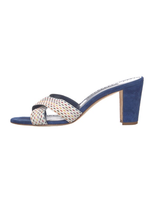Manolo Blahnik Suede Colorblock Pattern Slides