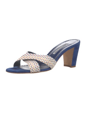 Manolo Blahnik Suede Colorblock Pattern Slides